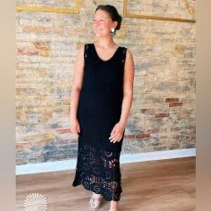Sz M🇨🇦 NWT CHARLIE B Black Crochet Dress. Dual Duty Travel Dress/ Swimsuit Cover